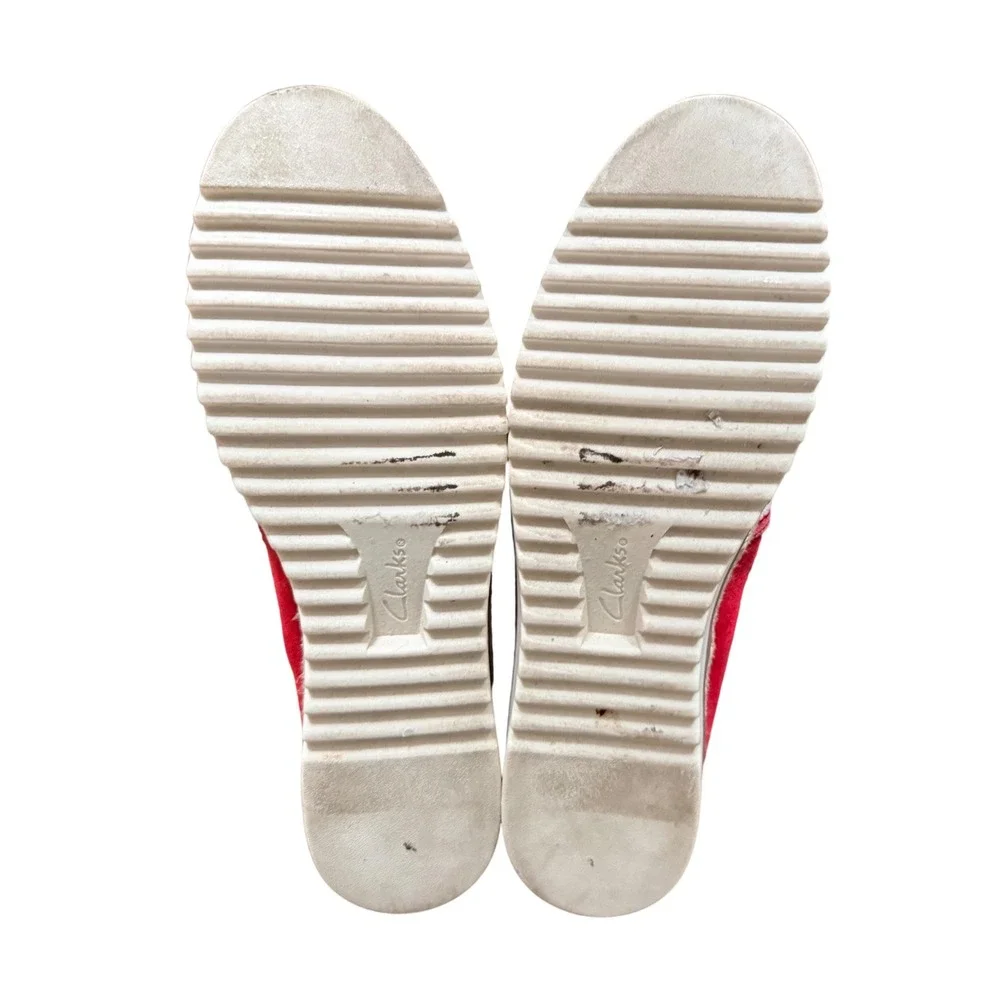Clarks Red White Stripe Espadrille Slip On‎ Flats Womens Size 9 comfort
